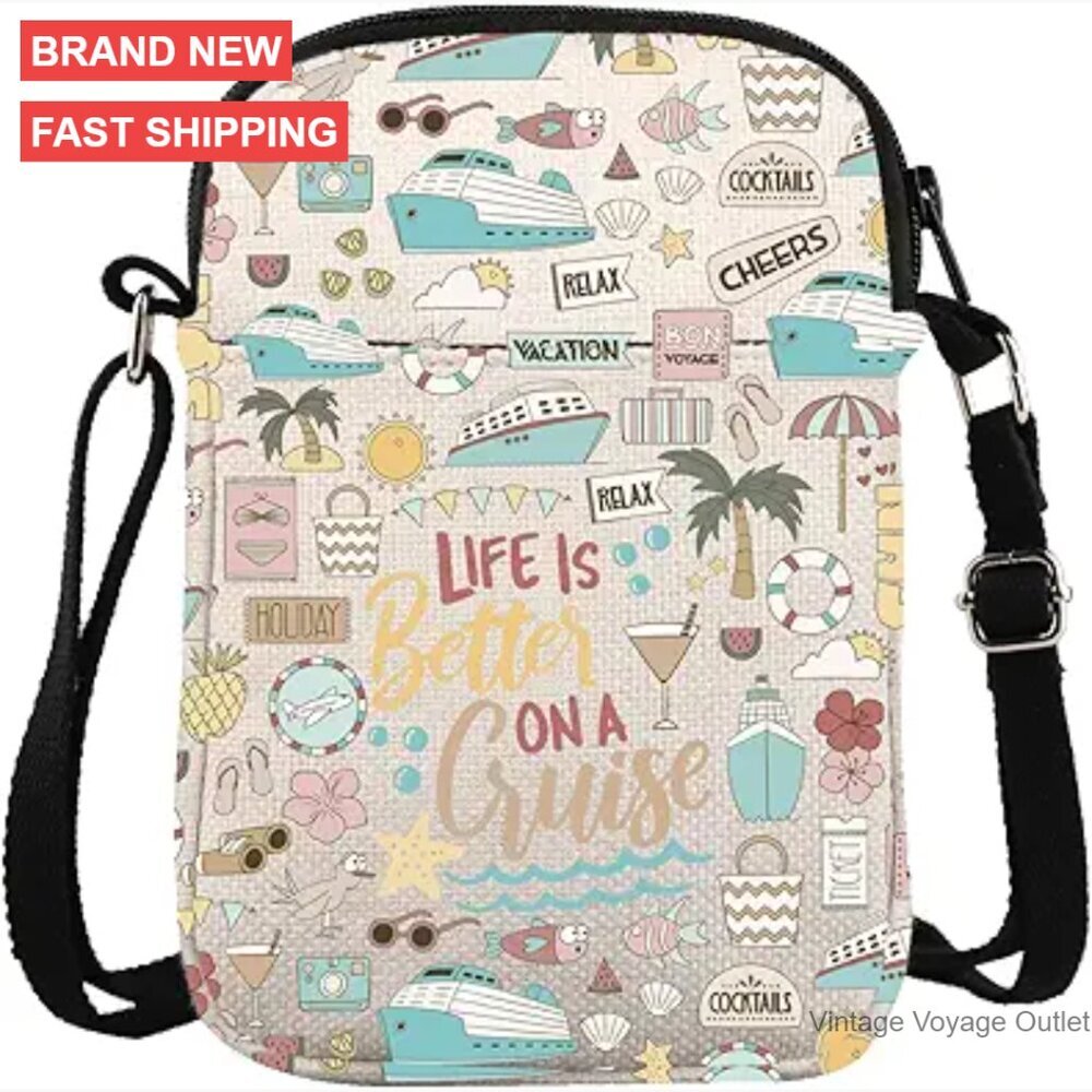 Waterproof Crossbody Messenger Bag 7.5x8 Inches Cruise Vacation Shoulder Bag
